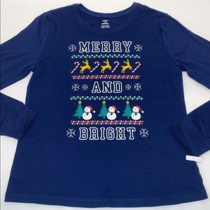 Carter's Adult Unisex Blue Christmas Jersey Tee Long Sleeve Shirt Top